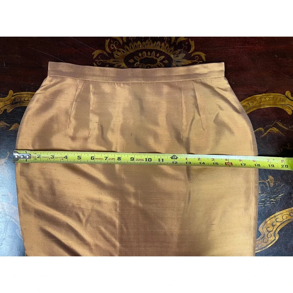 Vtg Luca Luca 3pc Silk Shantung Skirt Suit Set Copper Faux Fur Collar Hollywood
